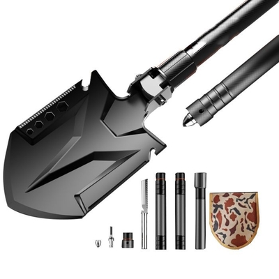 Black Folding Multifunction Camping Shovel 8in Aluminum Alloy Straight Handle
