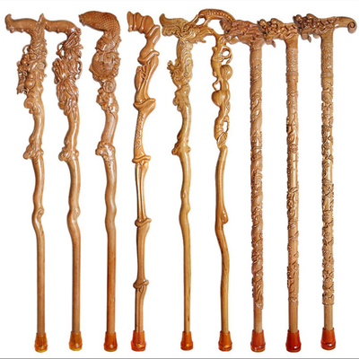 90cm Natural Wood Walking Canes , Hand Carved Wooden Walking Sticks