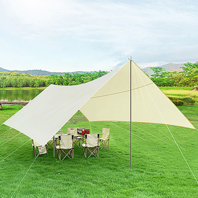 Iron Pipe Silver Coated Fabric Crane Pop Up Beach Cabana Sun Shelter With Wind Rope